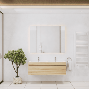 Badkamermeubelset Gliss Design Anelius 120cm Natural Oak (Keuze uit wastafel, kraangaten & spiegel)