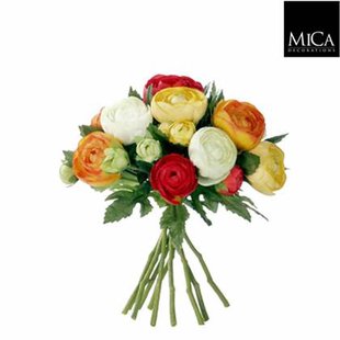 Mica Decorations Ranonkels Kunstbloemen Boeket - H22 x Ø19 cm - Oranje