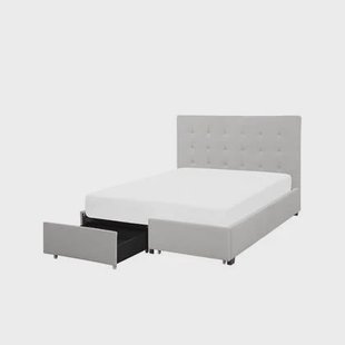 Beliani-ROCHELLE -Bed opbergruimte-Lichtgrijs-140 x 200 cm-Polyester