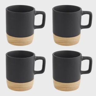 OTIX Espresso Kopjes Zwart Koffiekopjes Set van 6 120ml met Bamboe...