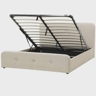 Beliani-RENNES -Bed met opbergruimte-Beige-140 x 200 cm-Polyester