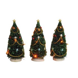 LuVille Kerstdorp Miniatuur Bomen - 3 Stuks - H15 cm - Multikleur