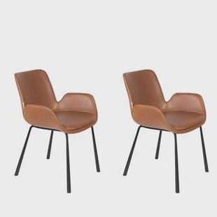 Zuiver Brit LL Armstoel Bruin - Set van 2