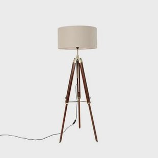 QAZQA Vloerlamp messing met kap lichtbruin 50 cm tripod - Cortin