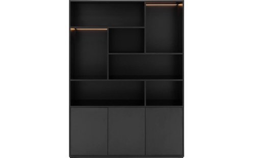 Goossens Basic Buffetkast Madrid, 3 dichte deuren 7 open vakken, zwart melamine, 139 x 191 x 45 cm, elegant chic Goossens Basic Buffetkast Madrid, 3 dichte deuren 7 open vakken, zwart melamine, 139 x 191 x 45 cm, elegant chic