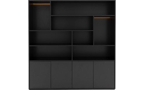Goossens Basic Buffetkast Madrid, 4 dichte deuren 8 open vakken, zwart melamine, 184 x 191 x 45 cm, elegant chic Goossens Basic Buffetkast Madrid, 4 dichte deuren 8 open vakken, zwart melamine, 184 x 191 x 45 cm, elegant chic