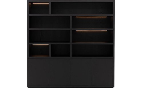 Goossens Buffetkast Barcelona, 4 deuren 9 open vakken, zwart eiken, 208 x 212 x 45 cm, stijlvol landelijk