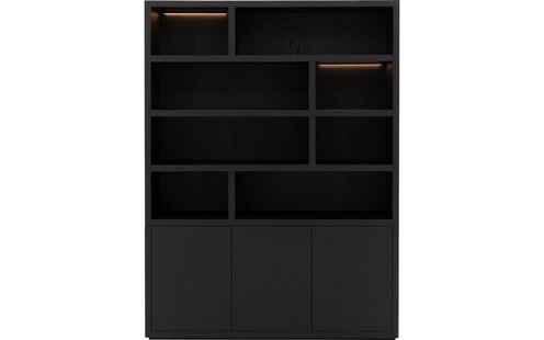 Goossens Buffetkast Barcelona, 3 deuren 8 open vakken, zwart eiken, 158 x 212 x 45 cm, stijlvol landelijk