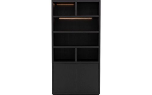 Goossens Buffetkast Barcelona, 2 deuren 6 open vakken, zwart eiken, 108 x 212 x 45 cm, stijlvol landelijk