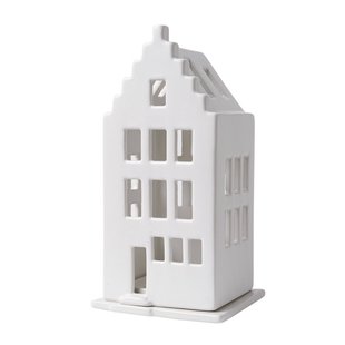 Waxinelichthouder huis trapgevel wit