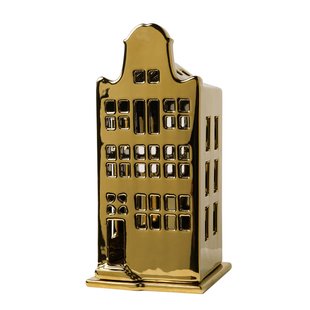 Waxinelichthouder huis klokgevel goud