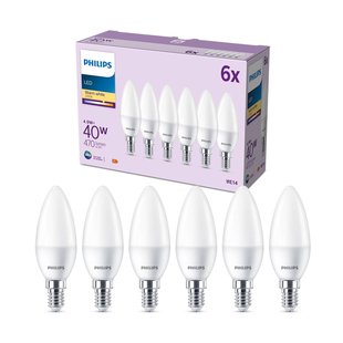 Philips LED kaars E14 4,9W 470m 2.700K mat per 6 Philips LED kaars E14 4,9W 470m 2.700K mat per 6