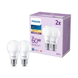 Philips LED lamp E27 8W 806lm 2.700K mat per 2