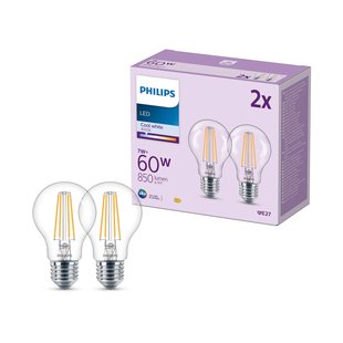 Philips LED lamp E27 7W 850lm 4.000K helder per 2