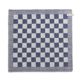 Knit Factory - gebreide keukendoek geruit - jeansblauw/ecru