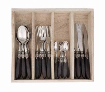 Kom - bestek Murano - mat zwart - 24-delig