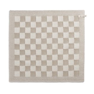 Knit Factory - gebreide keukendoek geruit - linnen/ecru