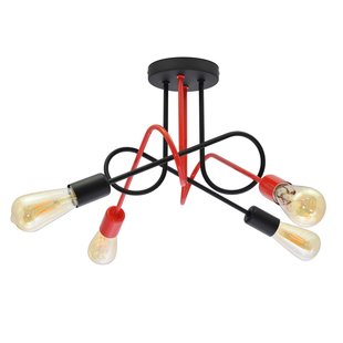 HELAM Plafondlamp Cambridge, 4-lamps, zwart-rood HELAM Plafondlamp Cambridge, 4-lamps, zwart-rood