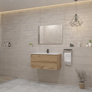 ACTIE BWS Badmeubel | Paris | Dakota Oak 100 cm | Hoogglans Wit Wastafel | 1 of 2 Kraangaten