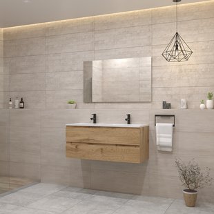 ACTIE BWS Badmeubel | Paris | Dakota Oak 120 cm | Hoogglans Wit Wastafel | 2 Kraangaten