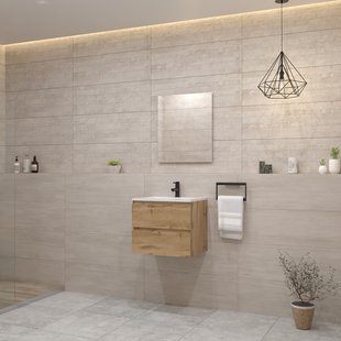 ACTIE BWS Badmeubel | Paris | Dakota Oak 80 cm | Hoogglans Wit Wastafel | 1 Kraangat