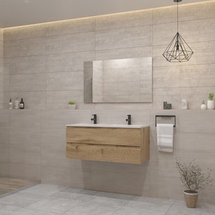 ACTIE BWS Badmeubel | Paris | Dakota Oak 120 cm | Mat Wit Wastafel | 2 Kraangaten