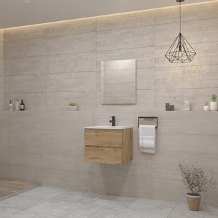 ACTIE BWS Badmeubel | Paris | Dakota Oak 60 cm | Mat Wit Wastafel | 1 Kraangat