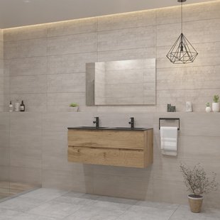 ACTIE BWS Badmeubel | Paris | Dakota Oak 120 cm | Mat Zwart Wastafel | 2 Kraangaten