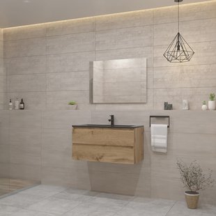 ACTIE BWS Badmeubel | Paris | Dakota Oak 100 cm | Mat Zwart Wastafel | 1 of 2 Kraangaten