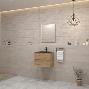 ACTIE BWS Badmeubel | Paris | Dakota Oak 80 cm | Mat Zwart Wastafel | 1 Kraangat