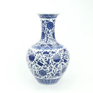 Fine Asianliving Chinese Vaas Porselein Lotus Blauw