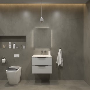 Badkamermeubelset Gliss Design Hera Mat Zwart 70cm 2 Laden Hoogglans Wit (Keuze Wastafel)