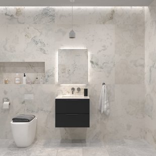 Badkamermeubelset Gliss Design Hera Mat Zwart 70cm 2 Laden Zwart Schoolkrijt (Keuze Wastafel)