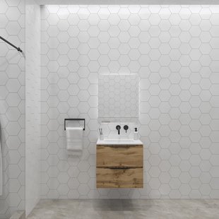 Badkamermeubelset Gliss Design Hera Mat Zwart 90cm 2 Laden Rustiek Eiken (Keuze Wastafel)