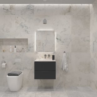 Badkamermeubelset Gliss Design Hera Mat Zwart 90cm 2 Laden Zwart Schoolkrijt (Keuze Wastafel)