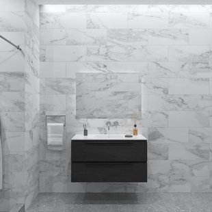 Badkamermeubelset Gliss Design Hera Mat Zwart 100cm 2 Laden Zwart Eiken (Keuze Wastafel)