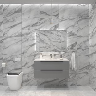 Badkamermeubelset Gliss Design Hera Mat Zwart 100cm 2 Laden Beton Grijs Mat (Keuze Wastafel)