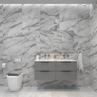 Badkamermeubelset Gliss Design Hera Mat Zwart 120cm 2 Laden Beton Grijs Mat (Keuze Wastafel)