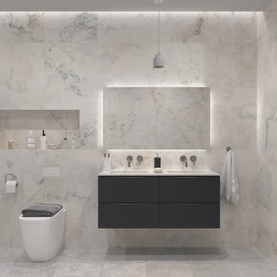 Badkamermeubelset Gliss Design Hera Mat Zwart 120cm 2 Laden Zwart Schoolkrijt (Keuze Wastafel)