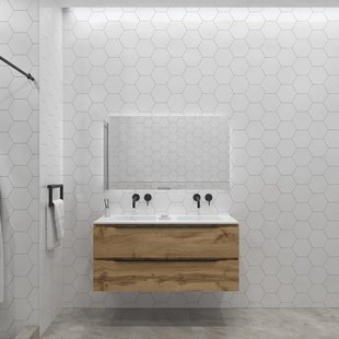 Badkamermeubelset Gliss Design Hera Mat Zwart 120cm 4 Laden Rustiek Eiken (Keuze Wastafel)