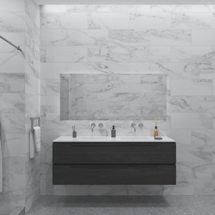 Badkamermeubelset Gliss Design Hera Mat Zwart 140cm 4 Laden Zwart Eiken (Keuze Wastafel)