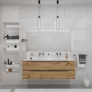 Badkamermeubelset Gliss Design Hera Mat Zwart 180cm 4 Laden Natuur Eiken (Keuze Wastafel)