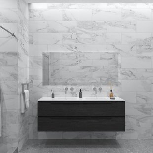 Badkamermeubelset Gliss Design Hera Mat Zwart 180cm 4 Laden Zwart Eiken (Keuze Wastafel)