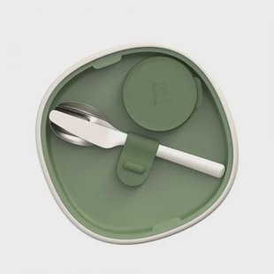 Lunchset met bestek, Wit|Groen - Polypropyleen - BergHOFF|Leo Line