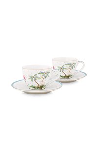Pip Studio Set/2 Espresso Koppen & Schotels Jolie Stippen Goud Blauw