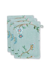 Pip Studio Washandje Set/3 Les Fleurs Blauw 16x22 cm