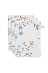 Pip Studio Washandje Set/3 Les Fleurs Wit 16x22 cm