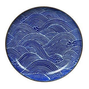 Japans porseleinen bord - Seigaiha - Donkerblauw/Wit - 15.5 x 2.6cm