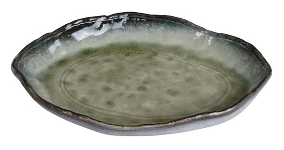 Handgemaakt Groen Keramisch Bord - Yamasaku - 26 x 18.5 x 3.5cm