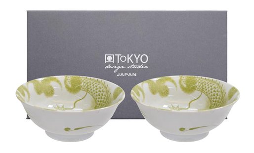 Witte Kom met Groene Print - Tokyo Design Studio - 21 x 8.6cm